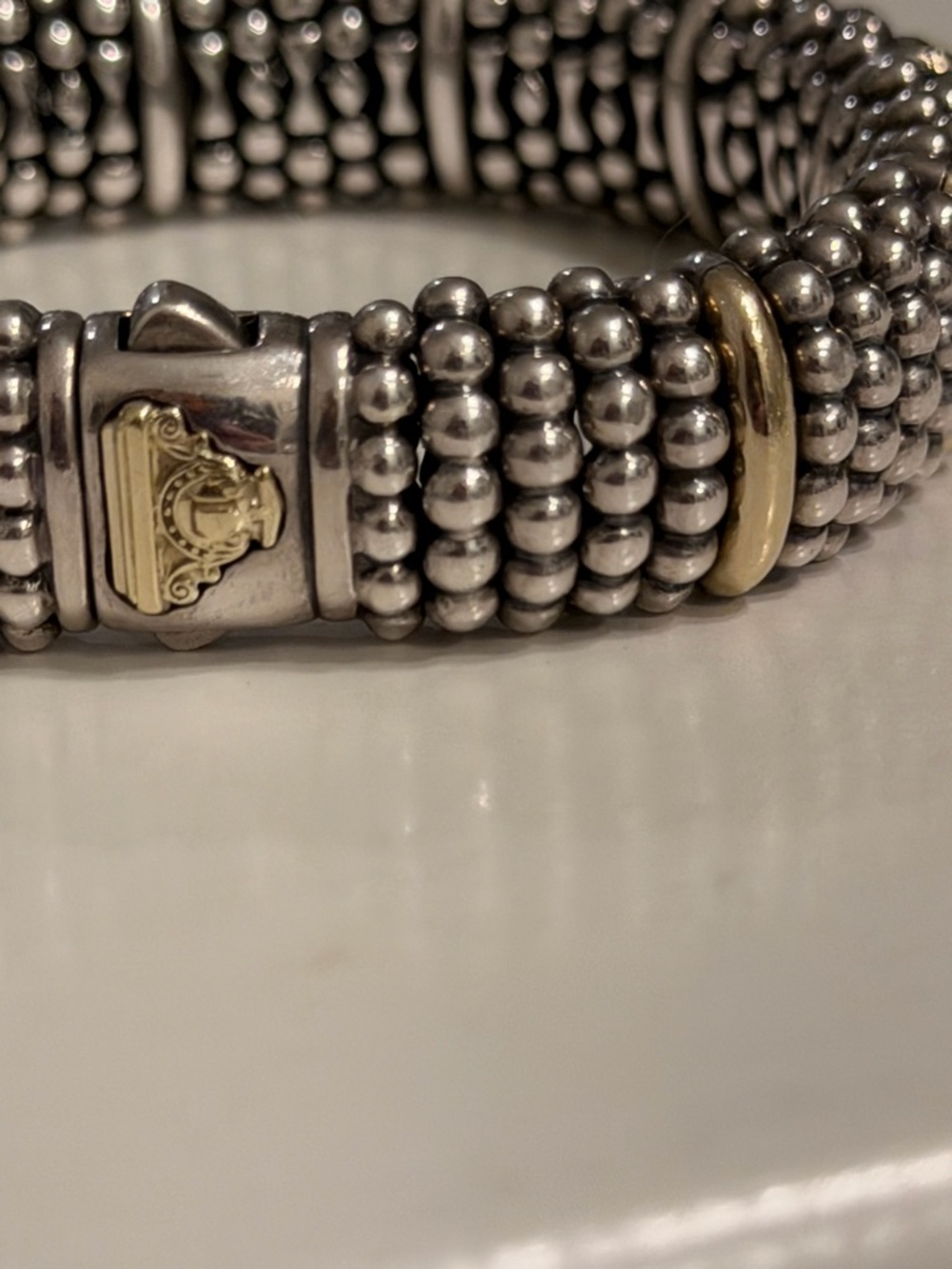 Gold Station Caviar Bracelet | 15mm | 18k & Sterling Silver - Picture 7 of 12